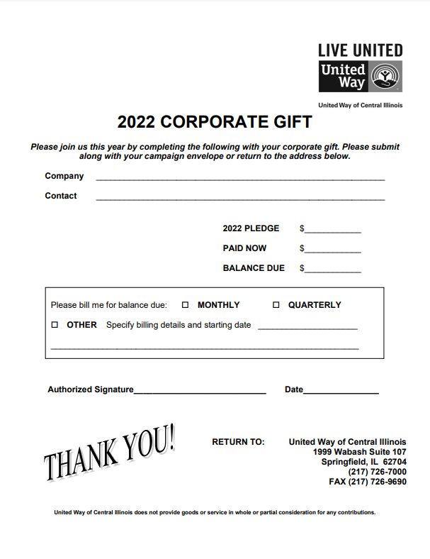2022 Corporate Gift Form